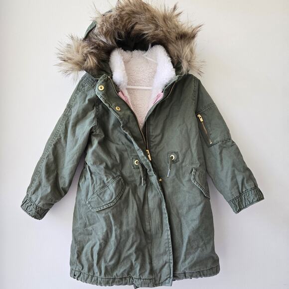 GAP Kids NEW 3-in-1 Parka Hooded Jacket Coat Toddler Girls Army Green Size 4T - Picture 2 of 13